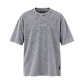 Flare oversized tee in washed grey, front view with white Faithless chest embroidery